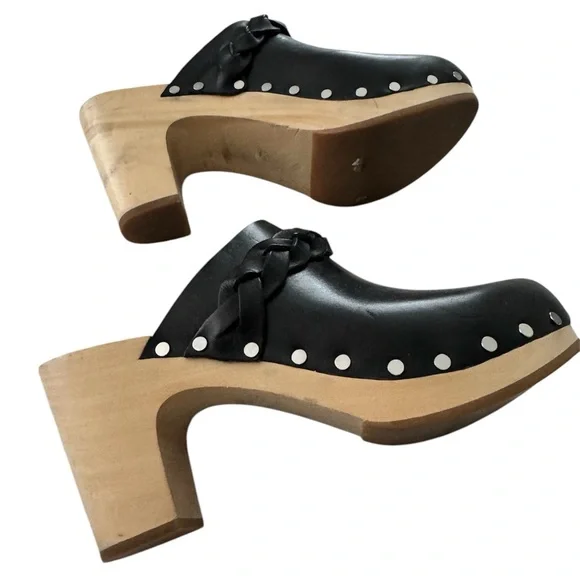 Loeffler Randall Merrill Black Braided Leather High Heel Clogs Size 6 - Picture 4 of 4